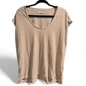 Madewell Ivory and Orange Striped T Shirt- Size Medium
